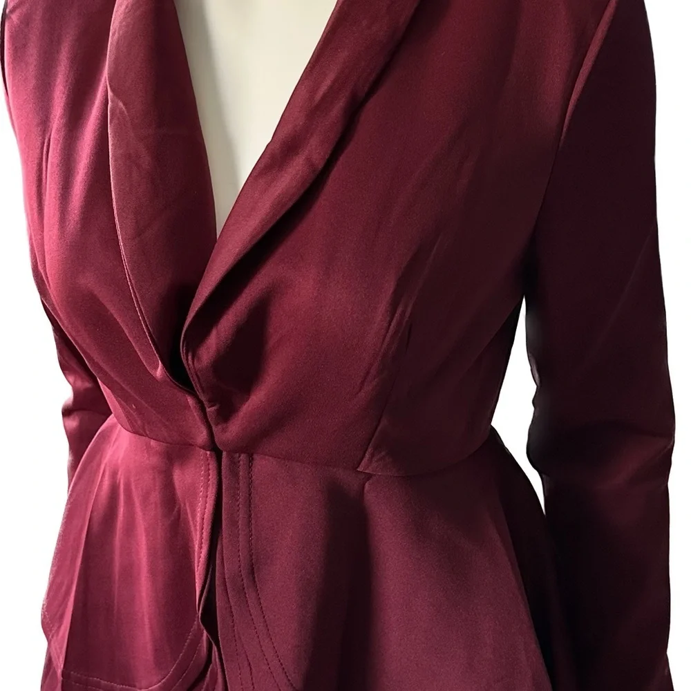 Burgundy Peplum Blazer and Slim Fit Trousers Pant‎ Suit Set 2 Piece Maroon